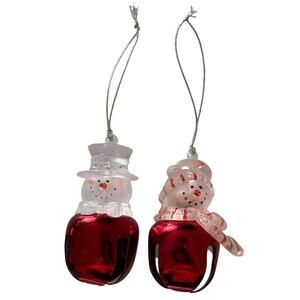 2 Roman Jingle Buddies Bell Snowmen Scarf Top Hat Red Christmas Tree Ornament